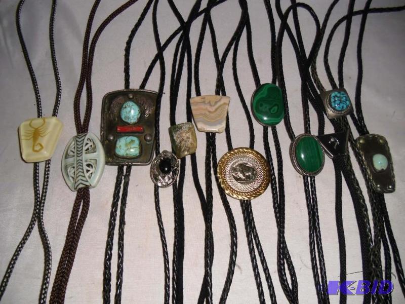 lot 20008 image: Lot of vintage Bolo Ties Southwestern Native American Turquoise Buffalo Nickle Scorpion