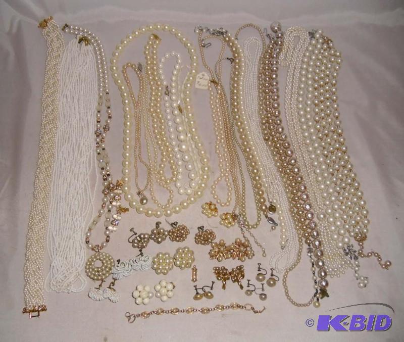 lot 20015 image: Summer White Jewelry  Entire lot of white Pearl Bead Necklaces, Earrings, Bracelets Vintage & Newer