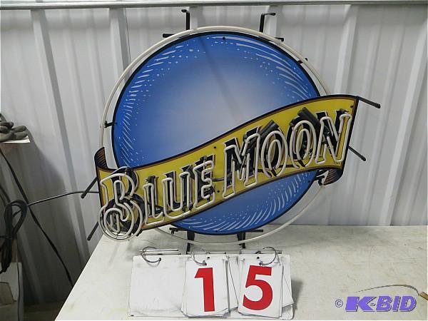 lot 15 image: Blue Moon Neon. Does not light. 17&quotW x 1...