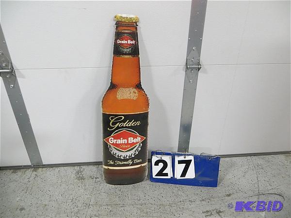 lot 27 image: Grain Belt Beer Tin Sign. 35&quotH x 10"...