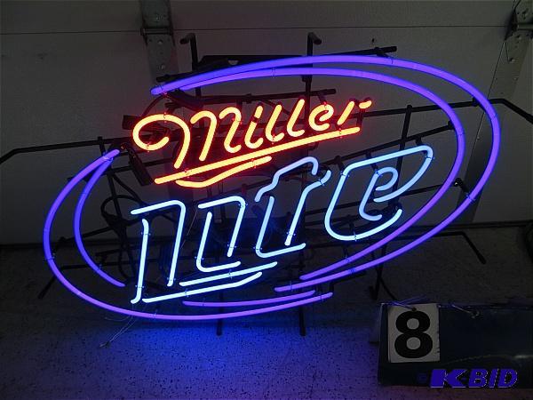 lot 8 image: Miller Lite Neon. Measures 38&quotW x 26&quo...