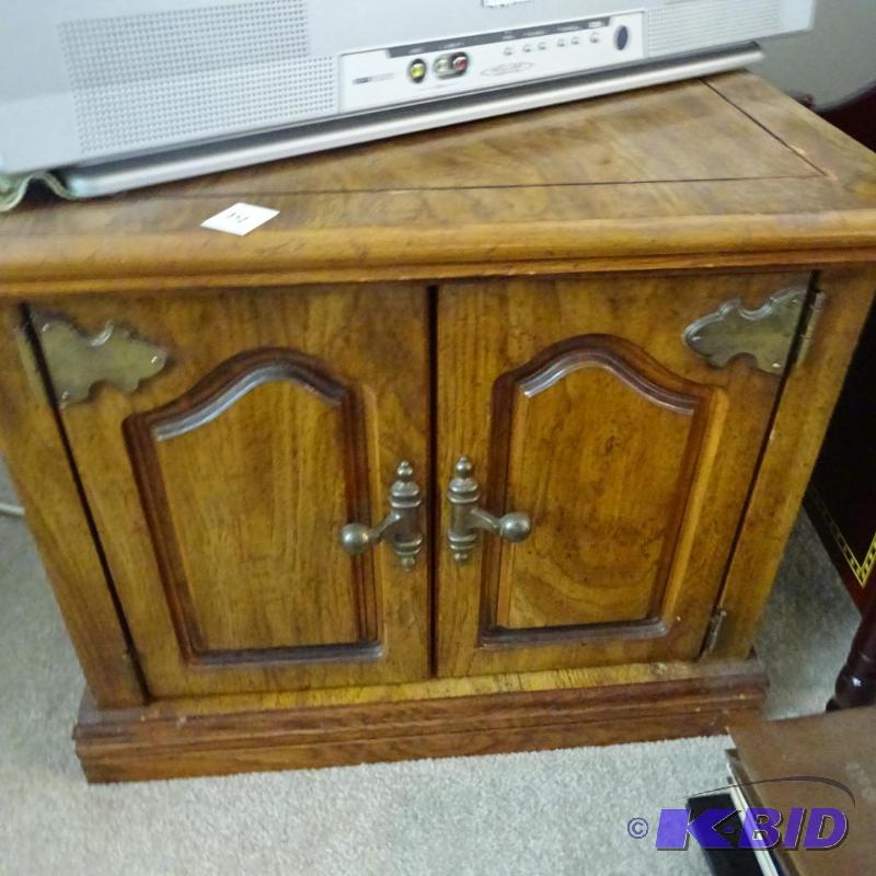 lot 14 image: wood end table with 2 drawers. 24x24x20...