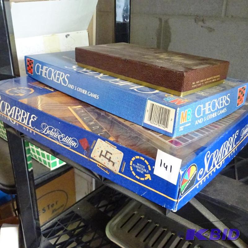 lot 141 image: scrabble, checkers, and magnetic checkers...
