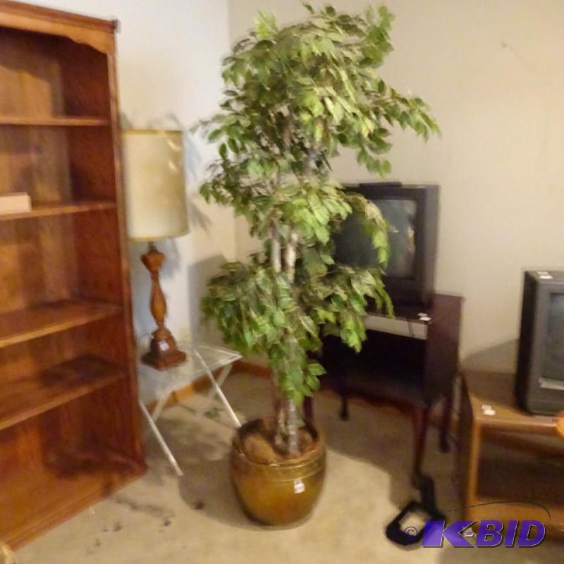 lot 156 image: artificial tree in brass pot. 72"...