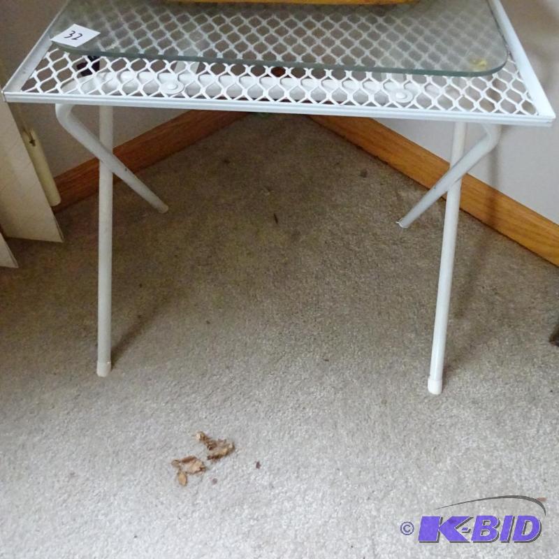 lot 32 image: 2 fold up patio tables. 16x16x16...