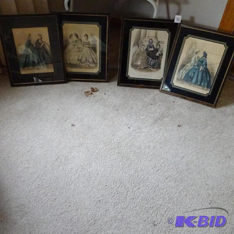 lot 33 image: 4 vintage wall hangings. One frame has cracke...