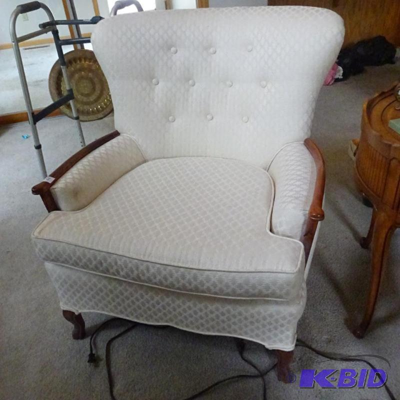 lot 37 image: vintage wood framed chair. Very clean...