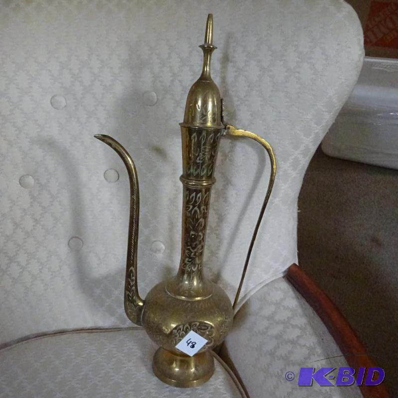 lot 48 image: brass tall tea or coffee pot...