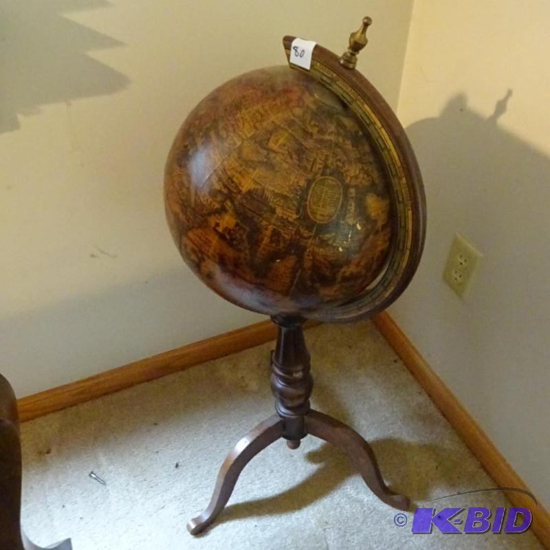 lot 80 image: Vintage world globe wood frame. Some of the l...