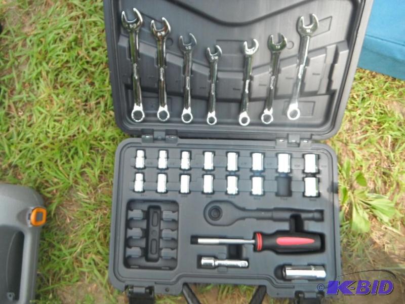 lot 97 image: Tool set with wrenches, socket wrench bits, s...