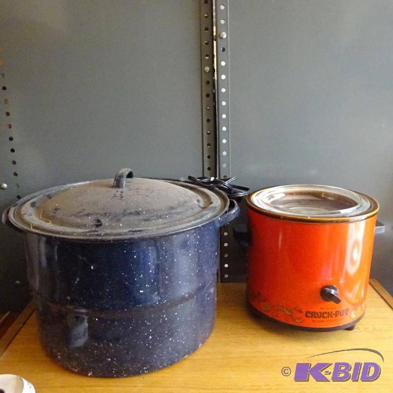 lot 123 image: 3 12 Qt. Crock Pot. Metal Caning Pot...