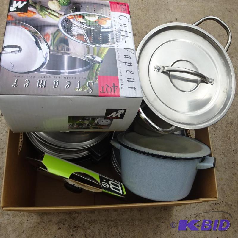 lot 134 image: Box Full of Kitchen Pots and Pans...
