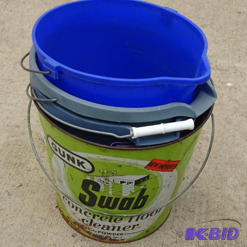 lot 135 image: 3 Plastic and 1 Metal Buckets...
