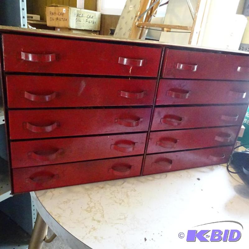 lot 189 image: 10-Drawer Metal Hadware Cabinet. 26 x 4 x 14....