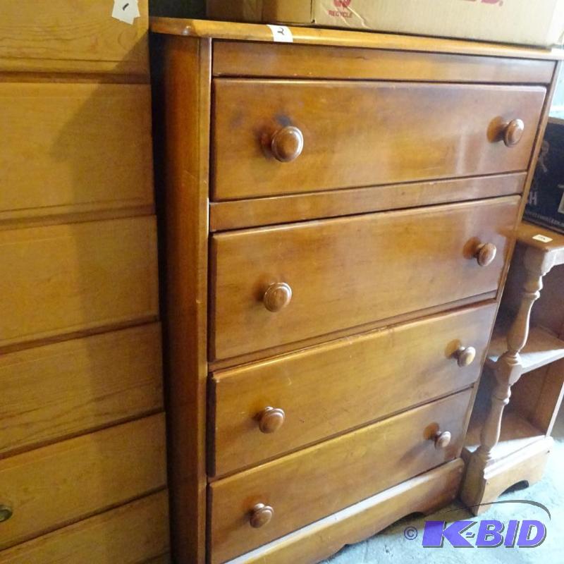 lot 2 image: Vintage Wood Dresser. 4 Drawer 30x18x46...