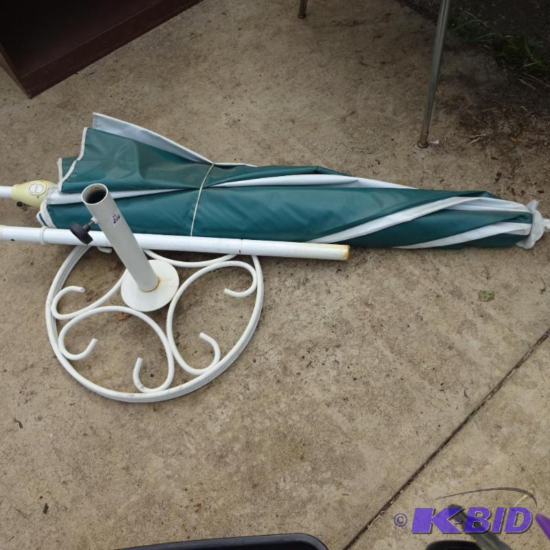 lot 216 image: Patio Umbrella with Base and Stand...