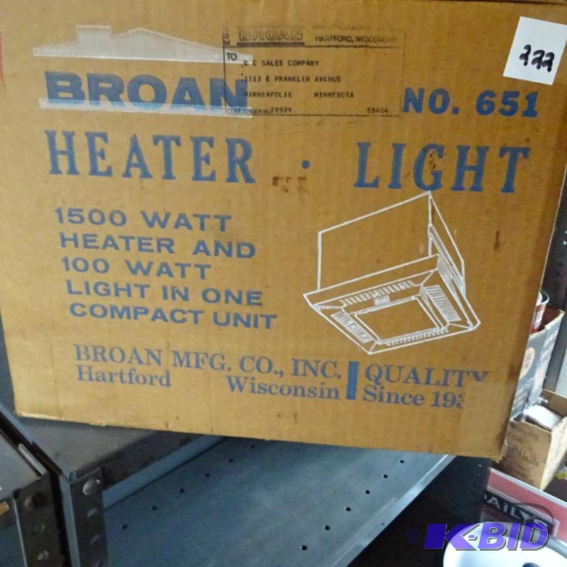 lot 222 image: Broan Heater Light No 651. Top Glass is Broke...