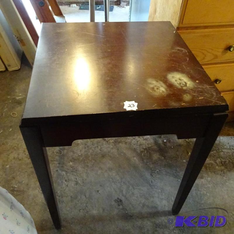 lot 23 image: Vintage Wood End Table. 21x21x27 Has Wear...