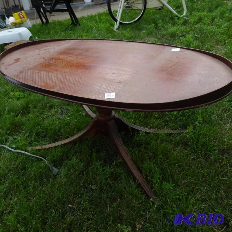 lot 296 image: Vintage Wood Coffee Table with Brass Tipped F...