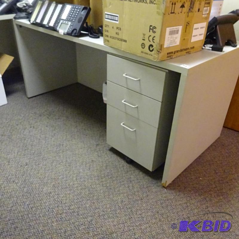 lot 209 image: 65 x 30 x 29 laminate desk with 3 drawer ped ...
