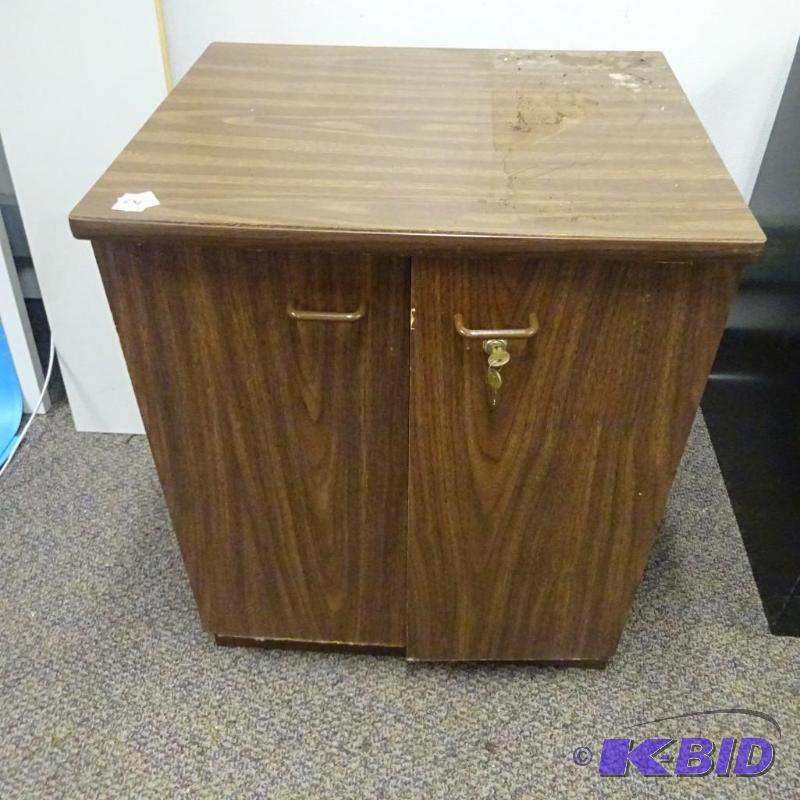 lot 231 image: 2 door cabinet with lock and key. 24 x 20 x 3...