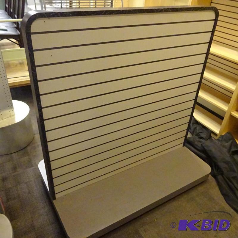 lot 256 image: Double sided slat wall display on wheels. 49 ...