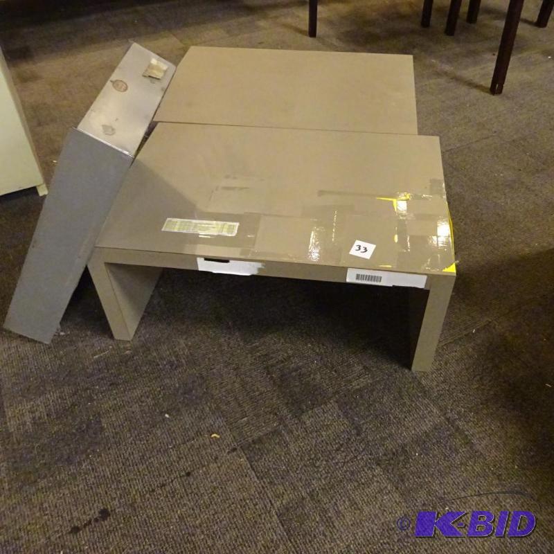 lot 33 image: 2 monitor risers. Metal wall hanging paper wo...