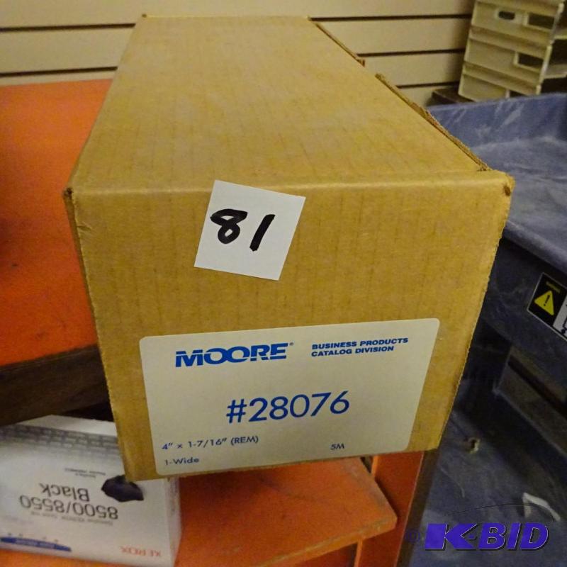 lot 81 image: Moore 4" x 1 716 labels. Full box...