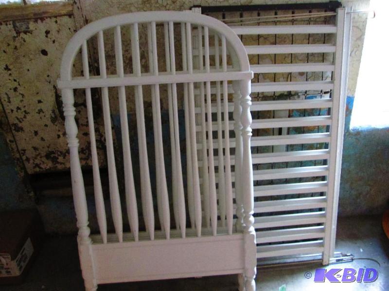 lot 127 image: Vintage solid wood crib painted white...