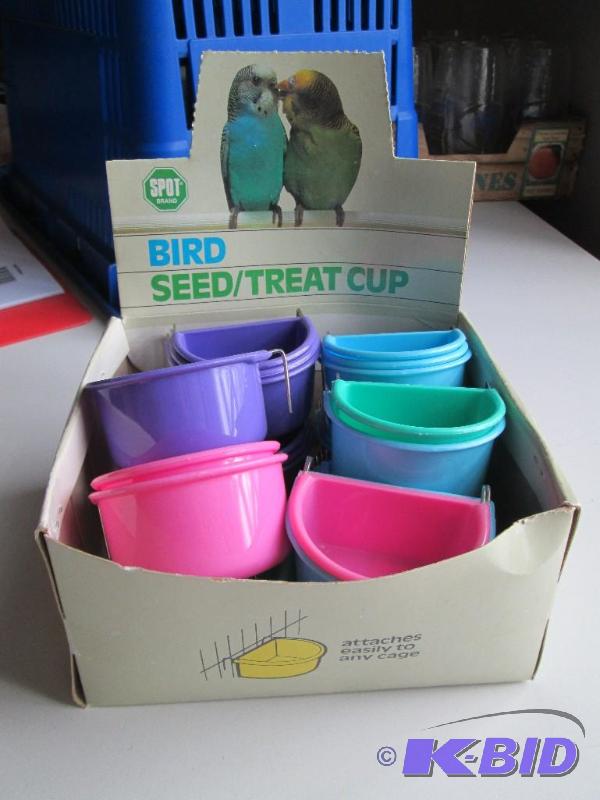 lot 233 image: Full display case of bird seed cups in assort...