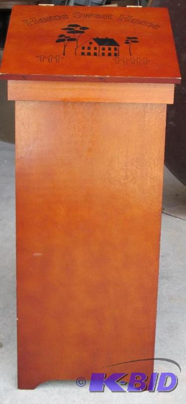 lot 3 image: Tall solid wood hinged top holder, home sweet...