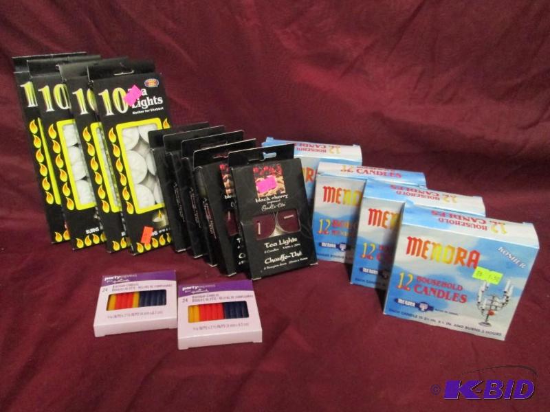 lot 377 image: Lot of 15 packages of assorted candles. Tea l...