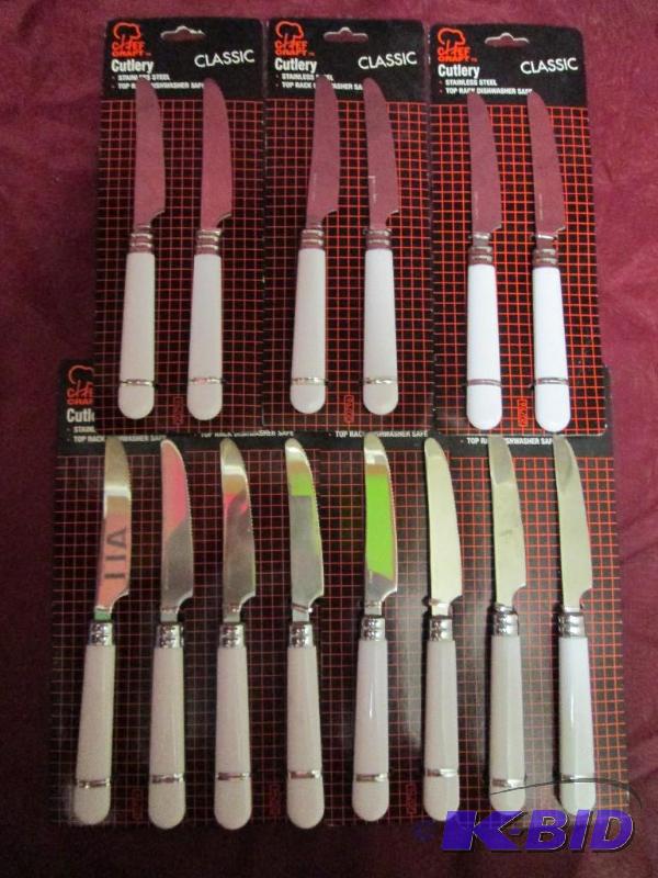 lot 454 image: Lot of 7 pairs of table knives with white han...