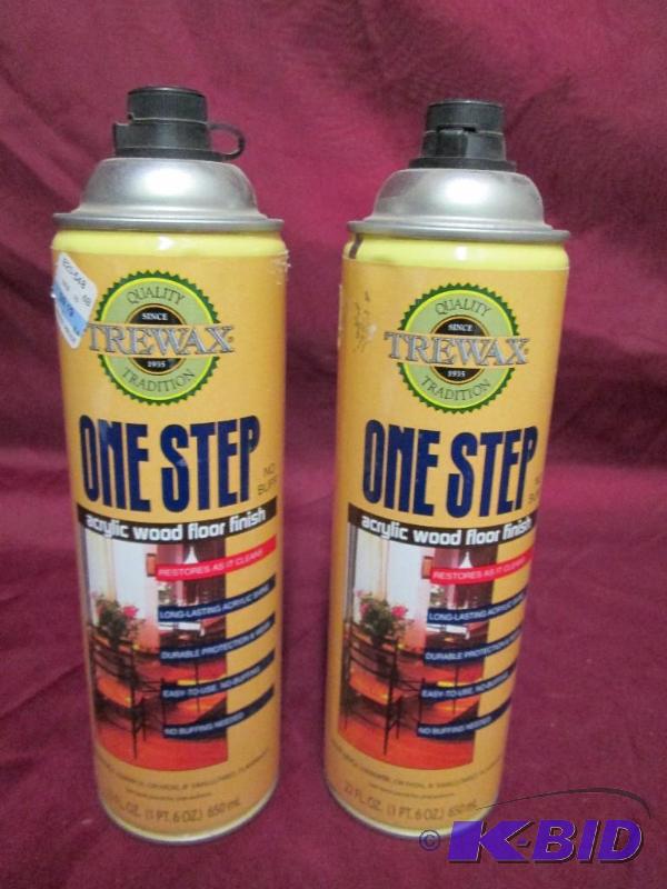 lot 471 image: 2 cans of Trewax One Step acrylic wood floor ...