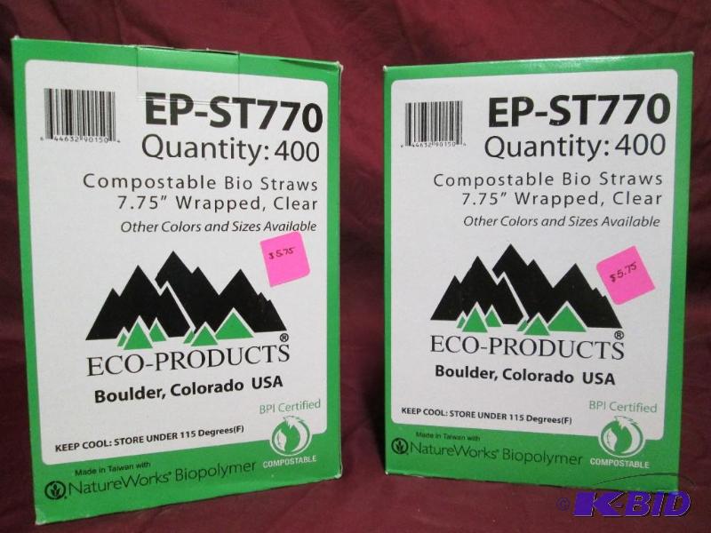 lot 475 image: 2 boxes of 7.75 ninch compostable bio straws....