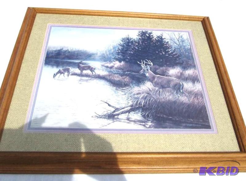 lot 6 image: Julie Crocker deer print, framed and matted...