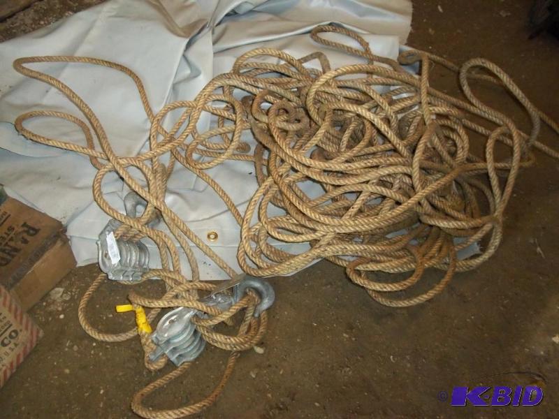 lot 112 image: 2 Block and Tackle  with rope and tarp