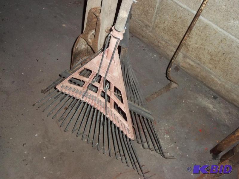 lot 143 image: 2 Rakes, Post hole Digger, Weed Cutter