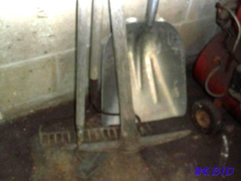 lot 155 image: Alum Scoop Shovel, Pick Ax, Rake