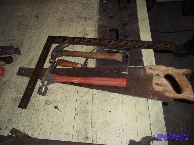 lot 221 image: 2 hammers, 2 saws, Square