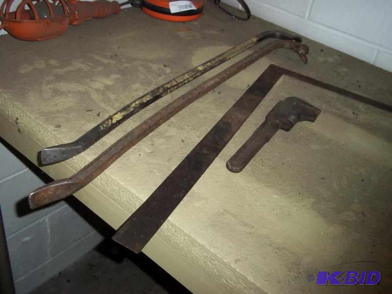 lot 235 image: 2 prybars, square, monkey wrench