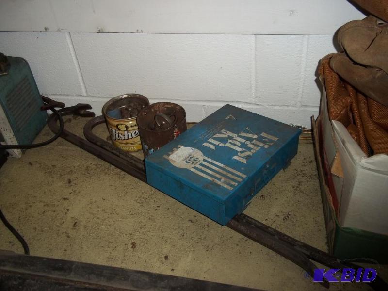 lot 247 image: 2 prybars, 2 cans of ball bearrings, first aid box