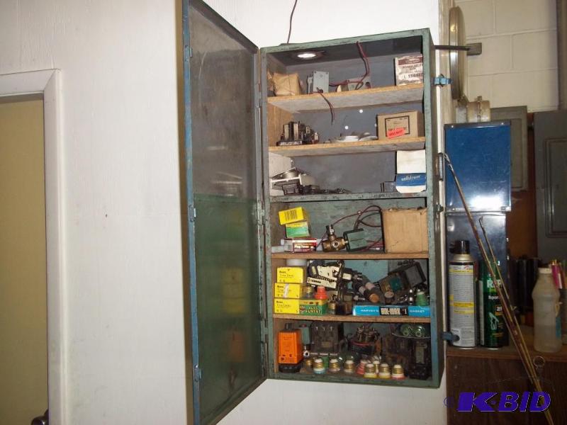 lot 334 image: Metal cabinet with contents including fuses