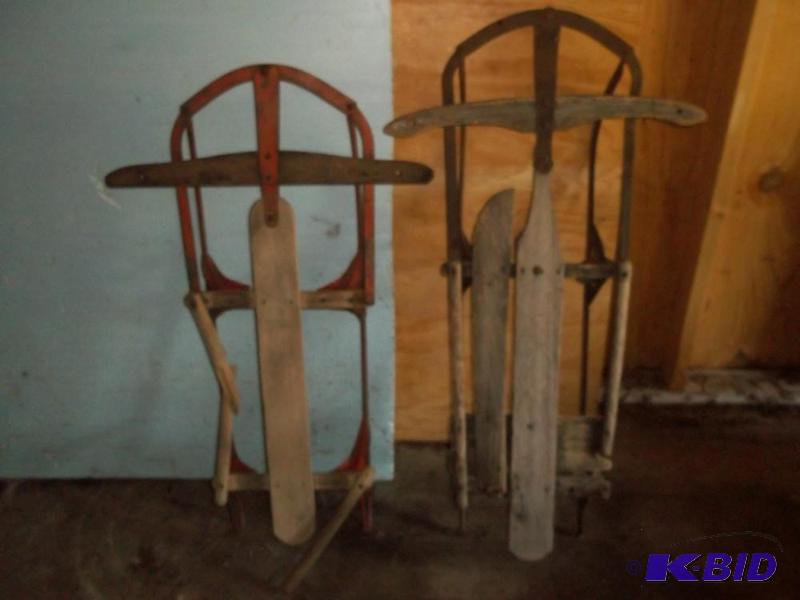 lot 34 image: 2 Antique Child snow sleds