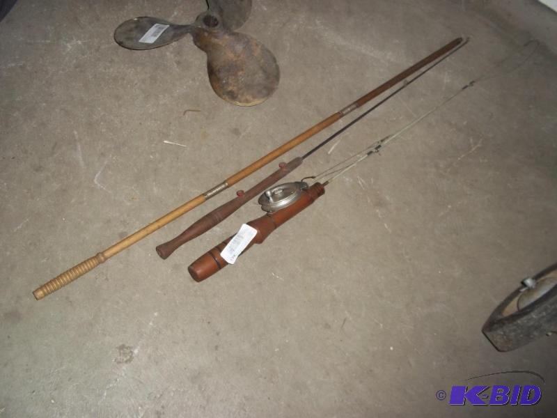 lot 343 image: 2 antique fishing rods and gun cleaning rod