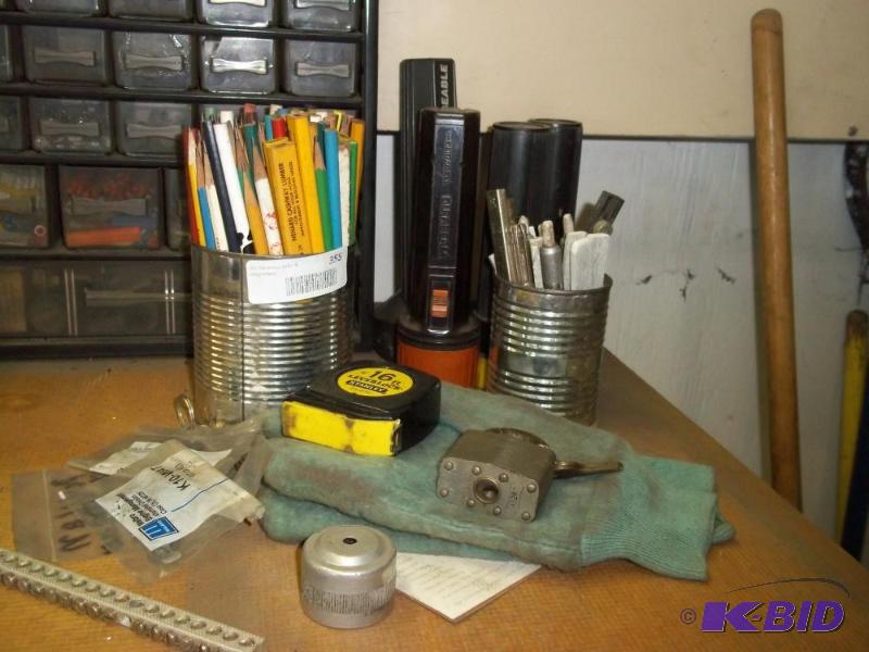 lot 355 image: Soapstones, pencils, tape, gloves and flashlights
