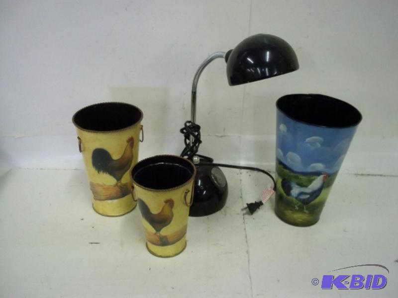 lot 19 image: 3 Wastebaskets and Lamp