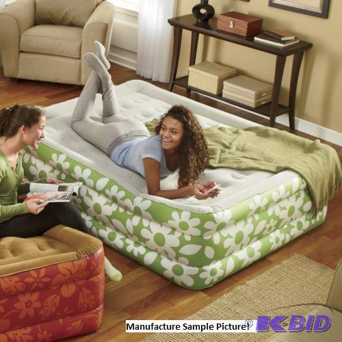 Queen Size Air Mattress - Blue with Green Lea...