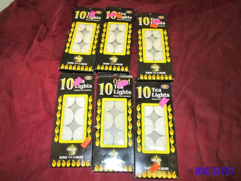 Qty 6 Boxes of 10 colored tea lights burns up...