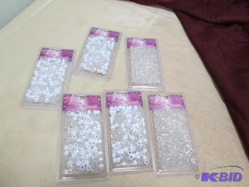 Qty 6 hair beads clear and white...